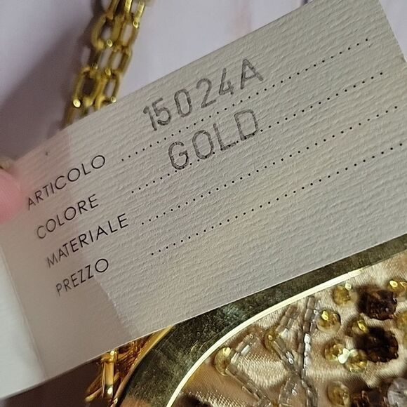 Gorgeous BARBARA Pelletarria Italy Clutch Satin Beaded  Bag  Gold NWT - Picture 3 of 13